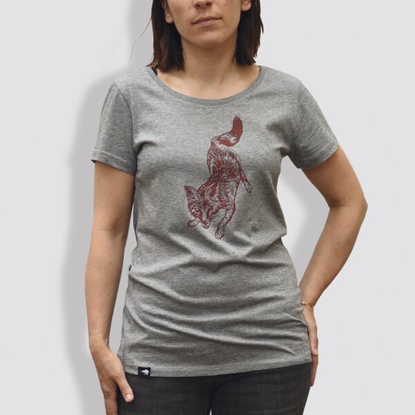 little kiwi Damen T-Shirt, "Fuchs", Grau - Mid Heather Grey von little kiwi