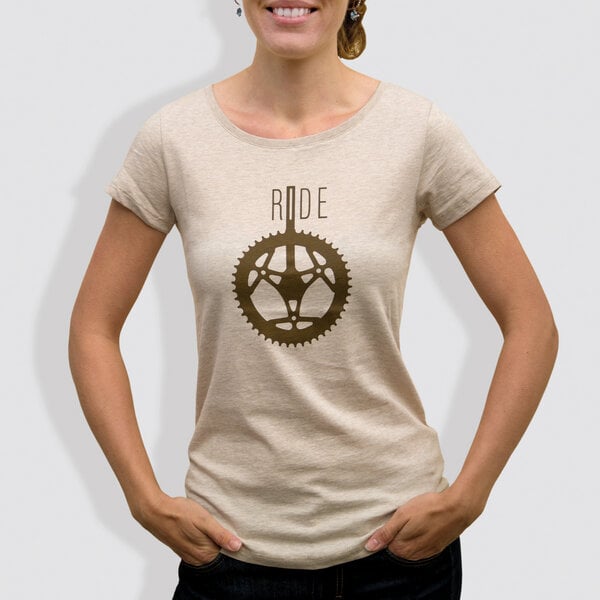 little kiwi Damen T-Shirt, "Ride", Mid Heather Beige von little kiwi