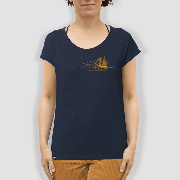 little kiwi Damen T-Shirt, "Rückenwind", Navy, locker geschnitten von little kiwi