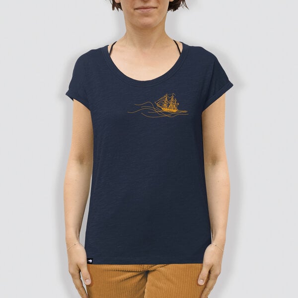 little kiwi Damen T-Shirt, "Rückenwind", Navy, locker geschnitten von little kiwi