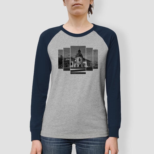 little kiwi Frauen Langarm-T-Shirt, "Ballhaus", Heather Grey/Navy von little kiwi