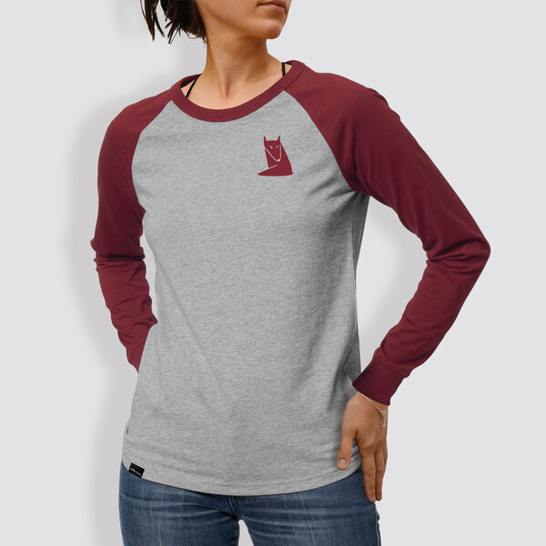 little kiwi Frauen Langarm-T-Shirt, "Fuchs", Heather Grey/Burgundy von little kiwi