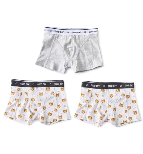 little label Boxershorts Jungen Unterhosen-Set Bio-Baumwolle Slim fit 3er-Pack 134-140 Weiß mit Tiger-Print Combi von little label