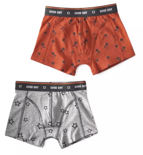 little label Boxershorts Unterhosen Slips Jungen 140 (2er Pack) Bio-Baumwolle Sterne-Print & Palm Orange von little label