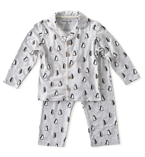 little label Grandad Schlafanzug Jungen klassisch Winter Pyjama Set grau Pinguin-Print Bio-Baumwolle 116 von little label