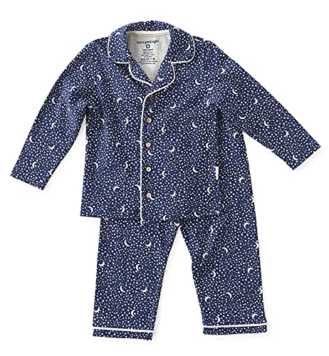 little label Grandad Schlafanzug Mädchen klassisch Winter Pyjama Set Blau mit Mond und Sterne-Print Bio-Baumwolle 10Y / 134-140 von little label