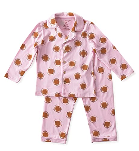 little label Grandad Schlafanzug Mädchen klassisch Winter Pyjama Set Rosa mit Kupfer Sonnen-Print Bio-Baumwolle 18M-2Y / 92 von little label