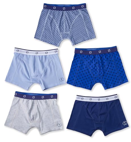 little label - Jungen Boxershorts 5-er Pack - blau grau Combi - Weiche Bio-Baumwolle - Größen 98 bis 176 von little label