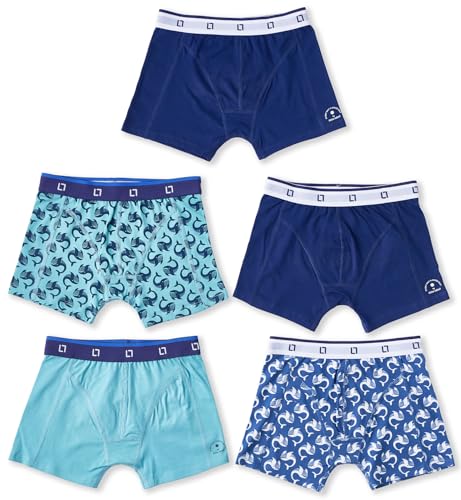 little label - Jungen Boxershorts 5-er Pack - grün blau wal-Print - Weiche Bio-Baumwolle - Größen 98 bis 176 von little label