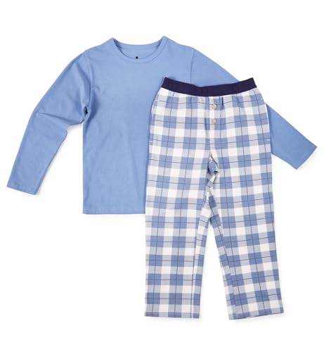 little label - Jungen pyjamaset große Blaue karos 10Y/134-140 - Bio-Baumwolle von little label