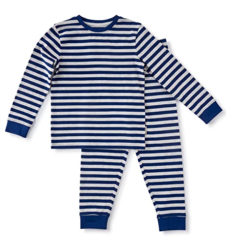 little label Kinder Schlafanzug Jungen 110-116 (6Y) - blau - gestreift - Bio-Baumwolle von little label