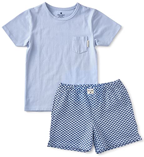 little label - Kinder Schlafanzug Jungen - Shortama - Sommer Pyjama Jungen Kurz - Blau - Sommer Schlafanzug Print - Bio-Baumwolle-GOTS von little label