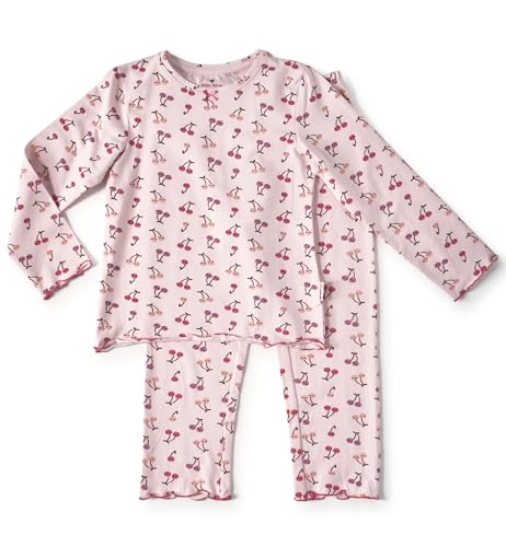 little label Kinder Schlafanzug Mädchen 110-116 (6Y) - rosa - schlafende Kirschen - Bio-Baumwolle von little label