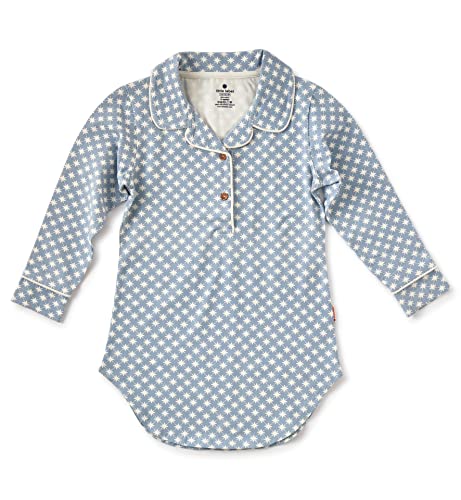 little label Kinder Schlafanzug Mädchen 122-128 (8Y) - blau - Sterne - Bio-Baumwolle von little label