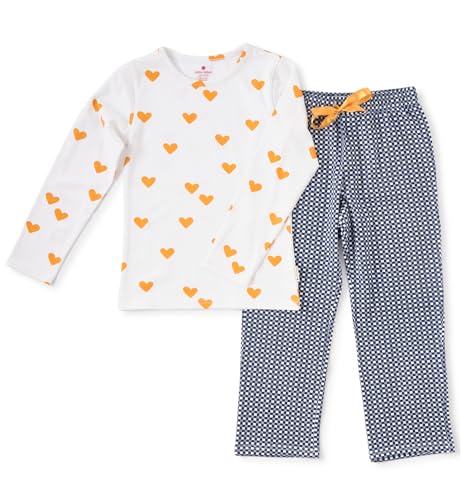 little label Kinder Schlafanzug Mädchen 158-164 (14Y) - Blau - Gelb Herzen und Kariert - Bio-Baumwolle von little label