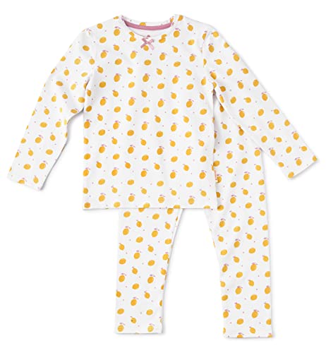 little label - Kinder Schlafanzug Mädchen 86 (18M - Pyjama Mädchen - Schlafanzüge Kinder - Weiß Gelb Zitronen-Print - Bio-Baumwolle von little label