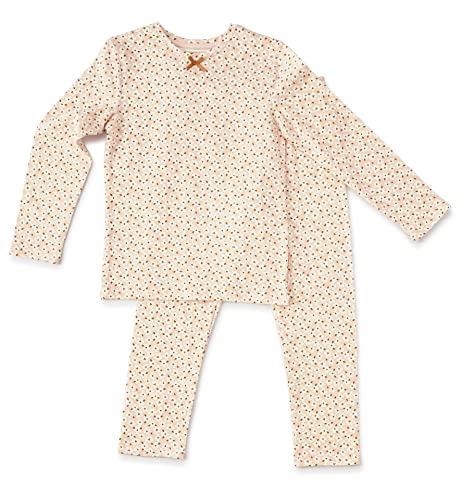 little label - Kinder Schlafanzug Mädchen 98-104 (4Y) - Pyjama Mädchen - Schlafanzüge Kinder - Rosa Blümchen-Print - Bio-Baumwolle von little label