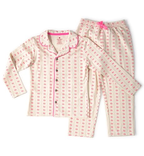 little label Kinder Schlafanzug Mädchen 98-104 (4Y) - cremefarben - blümchen - Bio-Baumwolle von little label