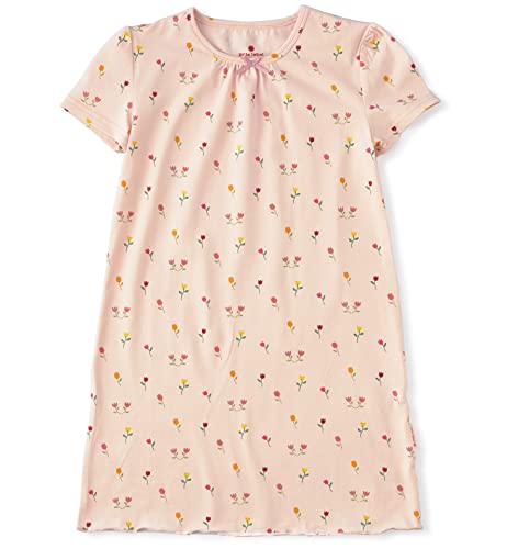 little label - Kinder Schlafanzug Mädchen Nachthemd 122-128 (8Y) - Pyjama Mädchen Nachtkleid - Schlafhemd - Rosa Tulpen-Print - Bio-Baumwolle von little label