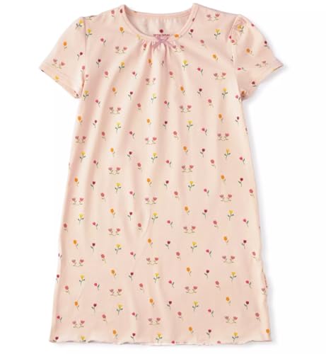 little label - Kinder Schlafanzug Mädchen Nachthemd 92 (2Y) - Pyjama Mädchen Nachtkleid - Schlafhemd - Rosa Tulpen-Print - Bio-Baumwolle von little label