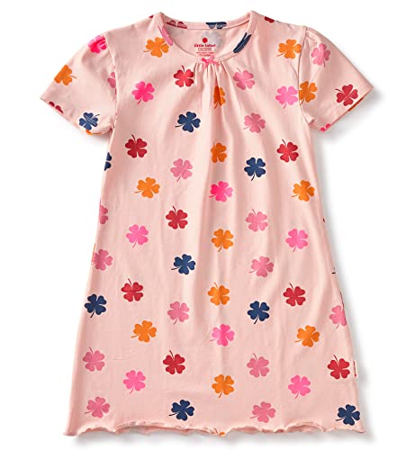 little label - Kinder Schlafanzug Mädchen Nachthemd - Pyjama Mädchen Nachtkleid - Schlafhemd - Rosa - Sommer Nachtkleid Kleeblatt-Print - Bio-Baumwolle-GOTS von little label