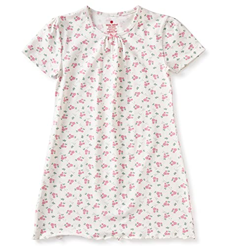 little label - Kinder Schlafanzug Mädchen Nachthemd - Pyjama Mädchen Nachtkleid - Schlafhemd - Weiß - Sommer Nachtkleid Blümchen-Print - Bio-Baumwolle-GOTS von little label