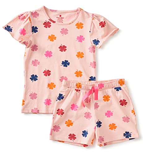 little label - Kinder Schlafanzug Mädchen - Shortama - Sommer Pyjama Mädchen Kurz - Rosa - Sommer Schlafanzug Kleeblatt-Print - Bio-Baumwolle-GOTS von little label