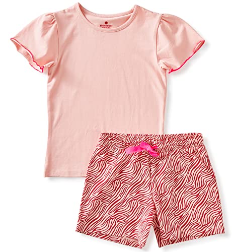 little label - Kinder Schlafanzug Mädchen - Shortama - Sommer Pyjama Mädchen Kurz - Rosa - Sommer Schlafanzug Zebra-Streifen - Bio-Baumwolle-GOTS von little label