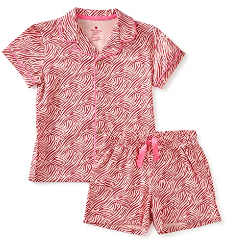 little label - Kinder Schlafanzug Mädchen - Shortama - Sommer Pyjama Mädchen Kurz - Rosa - Sommer Schlafanzug Zebra-Streifen - Bio-Baumwolle-GOTS von little label