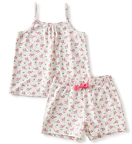 little label - Kinder Schlafanzug Mädchen - Shortama - Sommer Pyjama Mädchen Kurz - Weiß - Sommer Schlafanzug Blümchen-Print - Bio-Baumwolle-GOTS von little label