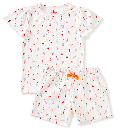 little label - Kinder Schlafanzug Mädchen - Shortama - Sommer Pyjama Mädchen Kurz - Weiß - Sommer Schlafanzug EIS-Print - Bio-Baumwolle-GOTS von little label