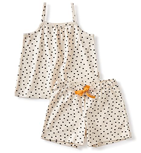 little label - Kinder Schlafanzug Mädchen - Shortama - Sommer Pyjama Mädchen Kurz - Weiß - Sommer Schlafanzug Schwarze Punkte - Bio-Baumwolle-GOTS von little label