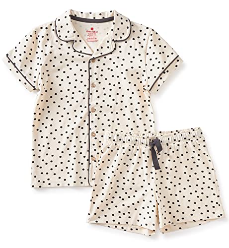 little label - Kinder Schlafanzug Mädchen - Shortama - Sommer Pyjama Mädchen Kurz - Weiß - Sommer Schlafanzug Schwarze Punkte - Bio-Baumwolle-GOTS von little label
