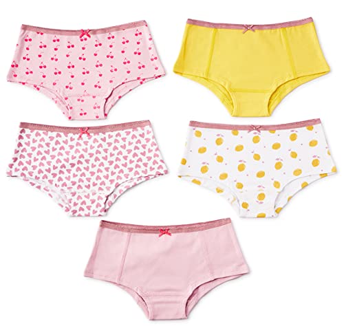 little label - Kinder Unterhosen Mädchen 146-152 (12Y) - 4er Pack Slip Mädchen - Kinder Unterwäsche Shorts Mädchen - Gelb Rosa Lila Uni und Print - GOTS - Bio-Baumwolle von little label