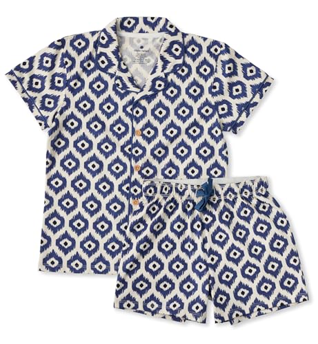 little label - Klassischer Somerschlafanzug Mädchen - blau Ikat - Weiche Bio-Baumwolle - Größen 98 bis 176 von little label