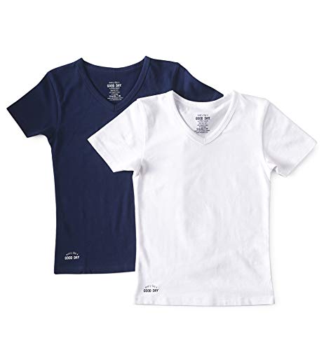little label Kurzarm-Unterhemd V-Ausschnitt T-Shirt Untershirt Jungen 92 2-Pack Slim fit Blau Weiß Bio-Baumwolle von little label