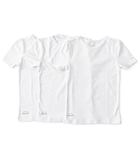 little label Weiße Tshirts Kinder Kurzarm Jungen 98-104 (4Y) - Weiß - Uni - 3er-Pack - Bio-Baumwolle von little label