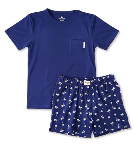 little label - Kurzer Schlafanzug Jungen - dunkelblau Palm - Weiche Bio-Baumwolle - Größen 98 bis 176 von little label