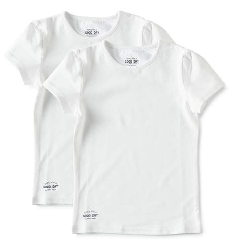 little label Mädchen T Shirt Weiß Kinder 134-140 (10Y) - Weiß - Uni - 2er-Pack - Bio-Baumwolle von little label