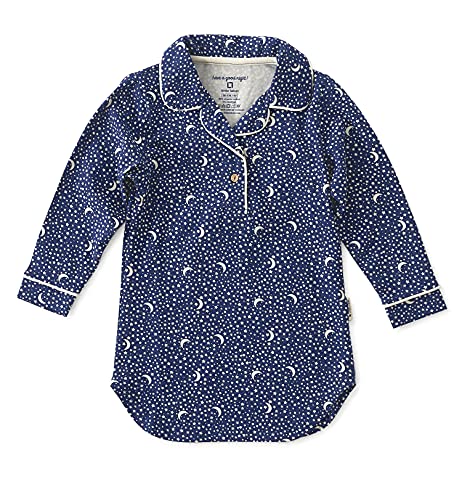 little label Nachthemd Mädchen 128 Lange Winter Pyjamaset mit Bio-Baumwolle Blau Mond und Sterne-Print von little label