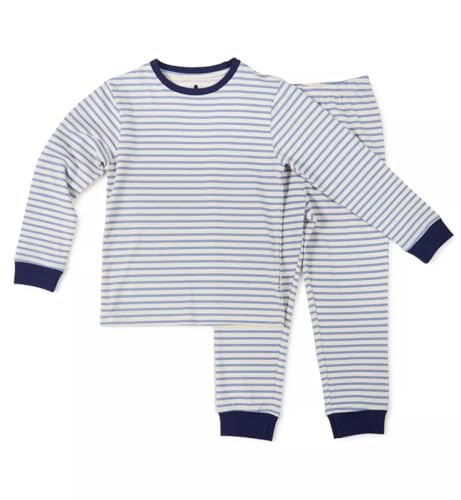 little label - Pyjama Jungen Creme blau gestreift - 4Y/98-104 - Bio-Baumwolle von little label