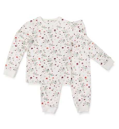 little label - Pyjama mädchen Weiss blümchen - 2Y/86-92 - Bio-Baumwolle von little label