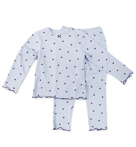 little label - Pyjama mädchen hellblau Herzchen - 12Y/146-152 - Bio-Baumwolle von little label