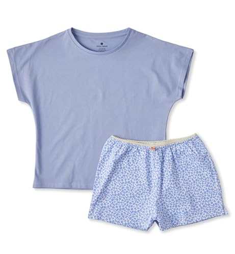 little label - Schlafanzug Kurz Damen - Leopard blau - Weiche Bio-Baumwolle - Größen XS/34 bis XL/42 von little label