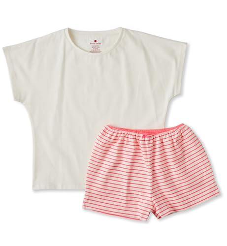 little label - Schlafanzug Kurz Mädchen - rosa bretonische streifchen - Weiche Bio-Baumwolle - Größen 98 bis 176 von little label