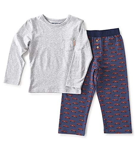 little label Schlafanzug Zweiteiler Jungen lang pyjamaset mit Brusttasche Bio-Baumwolle Lange Schlafanzughose 4Y / 98-104 Blau Auto-Print von little label