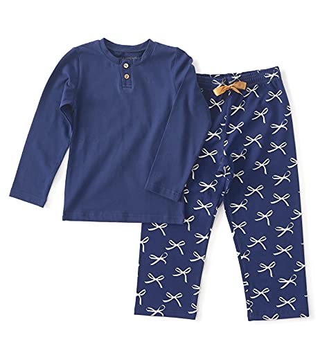 little label Schlafanzug Zweiteiler Mädchen lang pyjamaset Bio-Baumwolle Blaue Lange Schlafanzughose mit Schleifen-Print 128 von little label