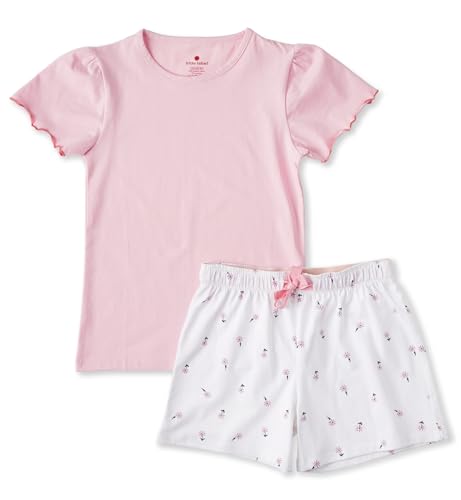 little label - Sommer Pyjama Mädchen - rosa Blumenmuster - Weiche Bio-Baumwolle - Größen 98 bis 176 von little label