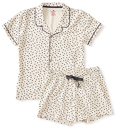 little label - Sommer Schlafanzug Damen - Shortama - Sommer Pyjama Damen Kurz - Weiß - Sommer Schlafanzug Schwarze Punkte - Bio-Baumwolle-GOTS von little label
