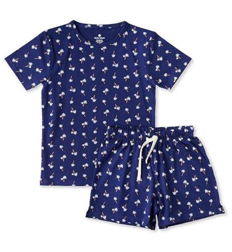 little label - Sommer Schlafanzug Jungen - dunkelblau Palm - Weiche Bio-Baumwolle - Größen 98 bis 176 von little label